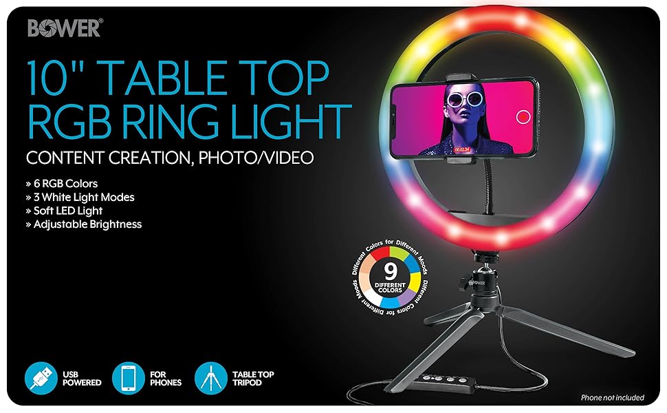 10" Table Top RGB Ring Light Content Creation Photo/Video