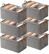 AARAINBOW Closet Clothes Organizer Bins 6 Pc, Fabric Box Storage Shelf Bins Stackable, Foldable C...