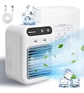 Mini Air Conditioners, 25W Rechargeable Portable AC Unit, Personal Cooling Fan with 2 Speeds &amp; 2 ...