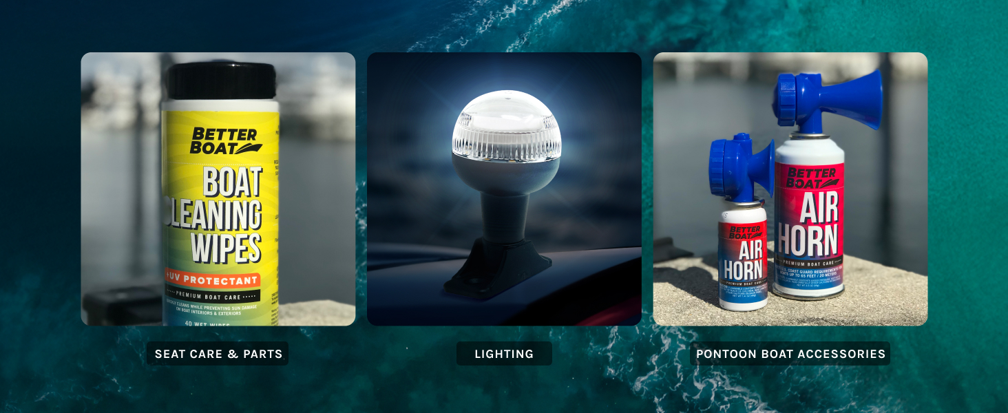 boat wipes, boat navigation lights, boat air horn