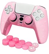 HLRAO Pink Glitter Anti-Slip Protective Silicone Cover Skin Grips Compatible with PS5/Slim/Pro Co...