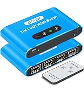 HDMI Switch 3 in 1 Out, 4K@30Hz HDMI Selector with Remote Control, 3 Ports HDMI Switcher, Perfect...