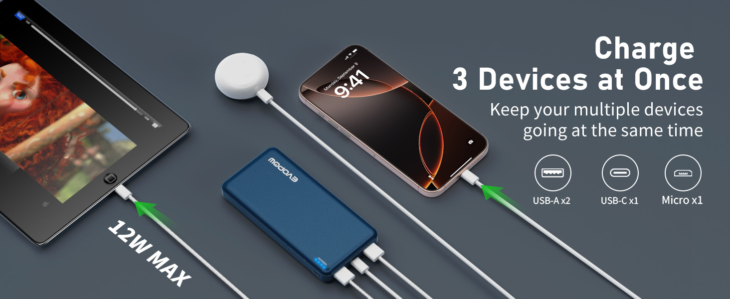 Charge 3 Devices at Once power bank for iphone