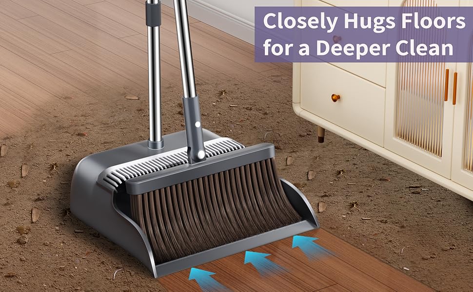 Broom dustpan set for deeper floor clean