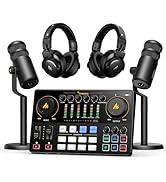 MAONO Podcast Equipment Bundle for 2: Audio Interface Mixer with 2 XLR Dynamic Mic and 2 Headphon...