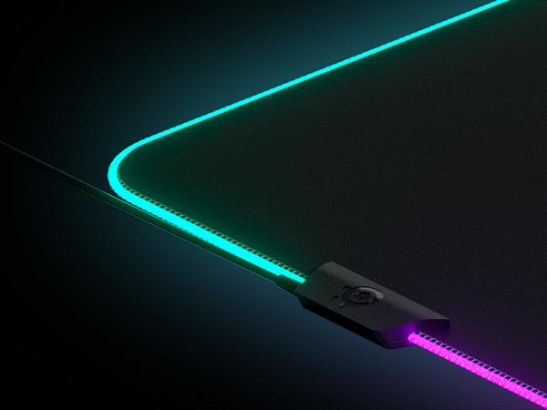 -Top left corner of a SteelSeries QcK Prism mousepad
