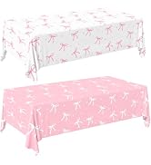 2pcs White Pink Bow Birthday Decorations Coquette Party Tablecloth Disposable Plastic Table Cloth...