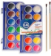 2 Pack Watercolor Paint Set 12 Vivid Colors Includes Watercolour Mixing Palette and 2 Brushes, Pe...