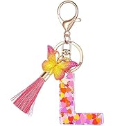 Suweibuke Colourful Cute Initial Letter Keychains for Women Girls with Tassel Butterfly, Charm fo...