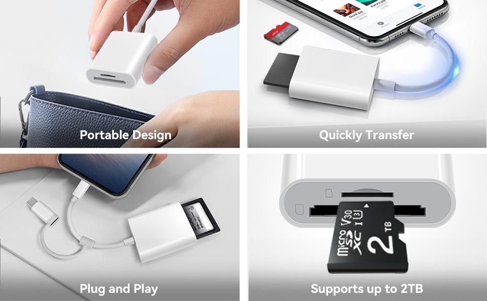SD Card Reader for iPhone iPad Lightning USBC USB-C adapter TF Micro SD Viewer