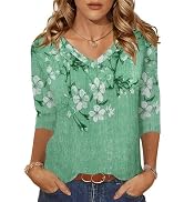 Zeagoo Womens 3/4 Length Sleeve Tunic Tops Casual V Neck Shirts Basic Tees Business Work Blouses ...