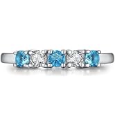 AILAAILA 5 Stone Birthstone Rings for Kids Teens Girls Women Size 2-9 Stainless Steel Birthday Mo...