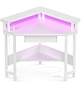 DUMOS Conner Desk Home Office Computer Desk for Small Space with LED Lights Gaming Table with Sto...