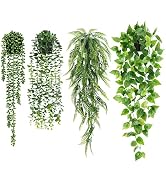 JPSOR Fake Hanging Plants, 4 Pack Artificial Potted Greenery Faux Eucalyptus Vine, Boston Fern, S...