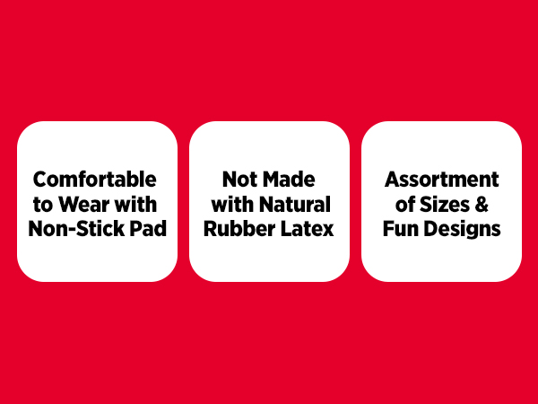Comfortable Non-Stick Pad, Latex-Free, and Assortment of Fun Designs and Sizes