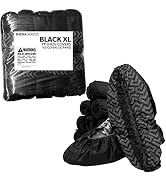 Buena Goods 100 Pack Extra Large Disposable Black Boot &amp; Shoe Covers. Reusable Premium Water Resi...