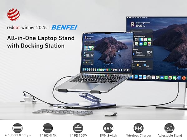BENFEI Laptop Stand with USB C 6in1 Docking Station