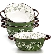 AVLA 4 Pack Ceramic Soup Bowls, 22 Ounces Porcelain Serving Bowl Set with Double Handle, Large Ce...