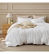 Bedsure 100% Washed Cotton Duvet Cover Queen Size - Natural White Minimalist Cotton Duvet Cover L...