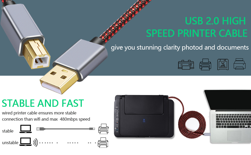 High Speed USB 2.0 A Male to Type B Male Printer Scanner Cable