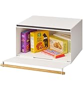 YAMAZAKI Home Modern Bread Box – Steel + Wood Countertop Bread Storage Container, Large White Bre...