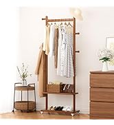 Taitiy Coat Rack Freestanding Clothing Rack with Wheels &amp; 2 Shelves Storage &amp; 5 Hooks Heavy Duty ...