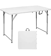 Byliable Folding Table 4 Foot Portable Heavy Duty Plastic Fold-in-Half Utility Table Small Indoor...