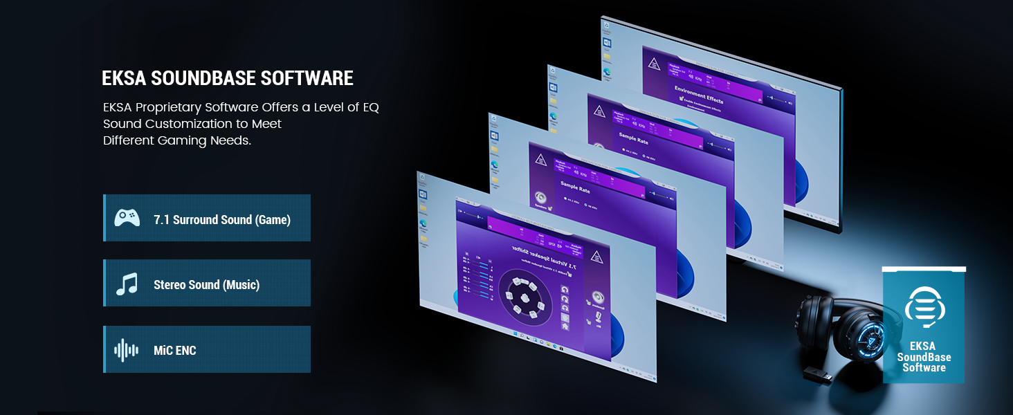 EKSA Wireless Gaming Headset with 7.1 Surround Sound