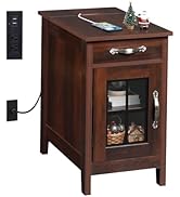 WLIVE End Table with Charging Station, Narrow Side Table for Living Room, Farmhouse Night Stand w...