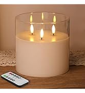 Eywamage 3 Wick Clear Glass Flameless Candle with Remote, Large Flickering LED Battery Pillar Can...