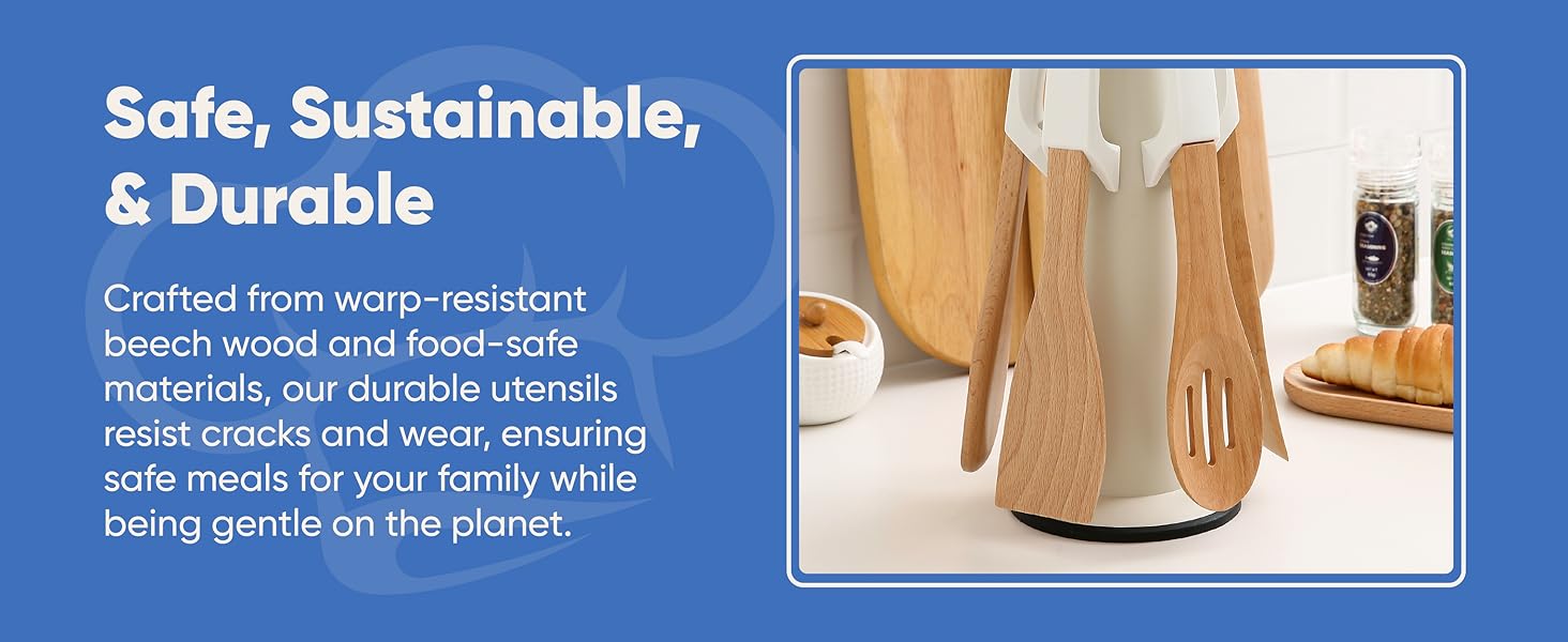 Wooden Cooking Utensils Set White 