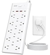 Power Strip Surge Protector with 14 Outlets and 4 USB Ports (2 USB C), 6 Ft Flat Plug Heavy Duty ...