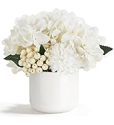 Dahey Hydrangea Artificial Flowers in Small Ceramic Vase, Fake Flower Floral Arrangements for Liv...
