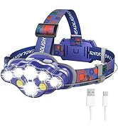 MIOISY Headlamp Rechargeable, 8 LED Super Bright Head Lamp with White Red Light, IPX4 Waterproof ...