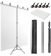 White Backdrop with Stand for Photoshoot, 5X6.5ft White Photo Backdrop with T Shape Background Ba...