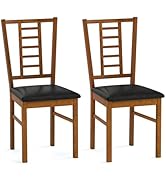 Giantex Wooden Dining Chairs Set of 2, Armless Kitchen Chairs w/Hollowed Backrest, Upholstered PU...