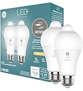 GE LED+ Motion Sensor LED Light Bulbs, 12W, Outdoor Security Lights, A21, Warm White (2 Pack)