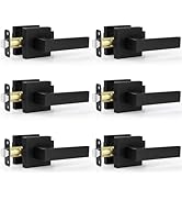 Estmoon 6 Pack Door Handles Matte Black - Passage Door Knobs Interior Square Door Levers, Heavy D...