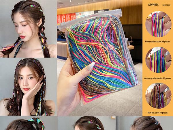 Hair Braids Assorted Mix Colorful Gradient Color Hair Wrap String Rope Strands