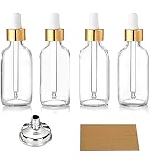 AOZITA Set of 4, 2 oz Golden Cap Clear Dropper Bottles (60ml) with 1 Funnel &amp; 4 Labels - Glass Ti...
