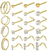 ONESING 23-40 Pcs Gold Nose Rings for Women 18G 20G Nose Piercing Jewelry L Shape Nose Studs Nose...