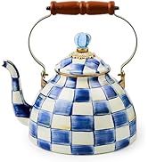 MACKENZIE-CHILDS Enamel Tea Kettle, Stylish Tea Kettle for Stovetop, Blue-and-White Royal Check, ...