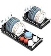 Pukomc Small Extendable Dish Drying Rack, Adjustable Dish Rack, Stainless Steel &amp; Removable Cutle...
