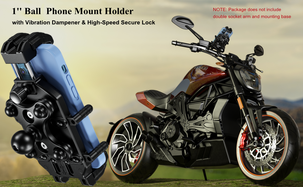 1 inch ball phone mount with vibration dampenner and high speed secure lock