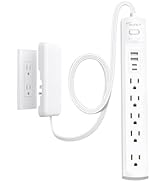 Flat Plug Power Strip 3ft, Outlet Cover Extension Cord with 5 Outlets and 4 USB Ports, 1440J Surg...