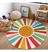 STARUIA Round Boho Rug 6 Ft Washable Round Area Rug for Playroom, Sunshine Circle Rug for Kids Ro...