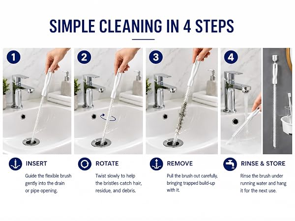 household drain brush displayed in a clean bathroom designed for everyday sink drain maintenance