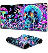 Simpkeely Large Skull Mushroom Gaming Mouse Pad - UV Light Reactive Neon Glow Butterfly Mat Water...