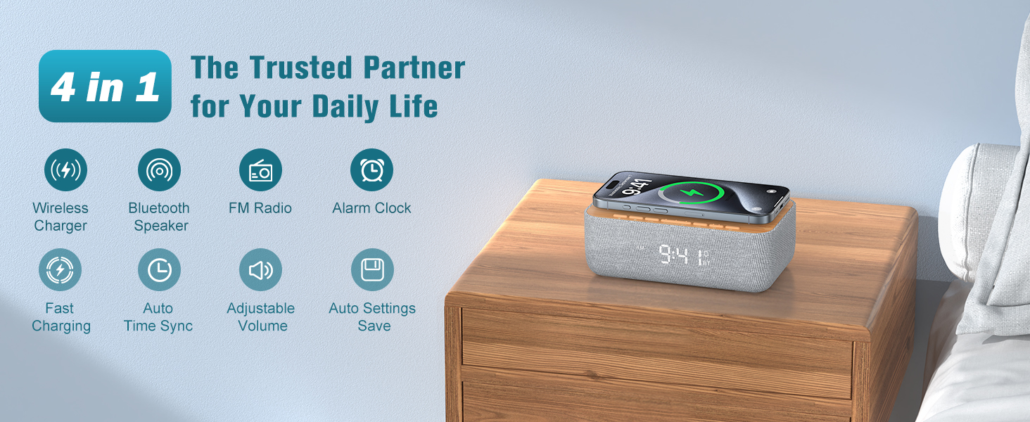 4-in-1 wireless charging radio clock