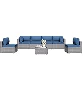 Shintenchi 7 Pieces Outdoor Patio Furniture Sets, Patio Sectional Sofa Couch, Silver Gray PE Wick...